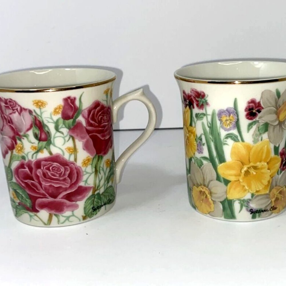 1995 Lenox Flower Blossom Mug Collection by Suzanne Clee Rose & Daffodil Set